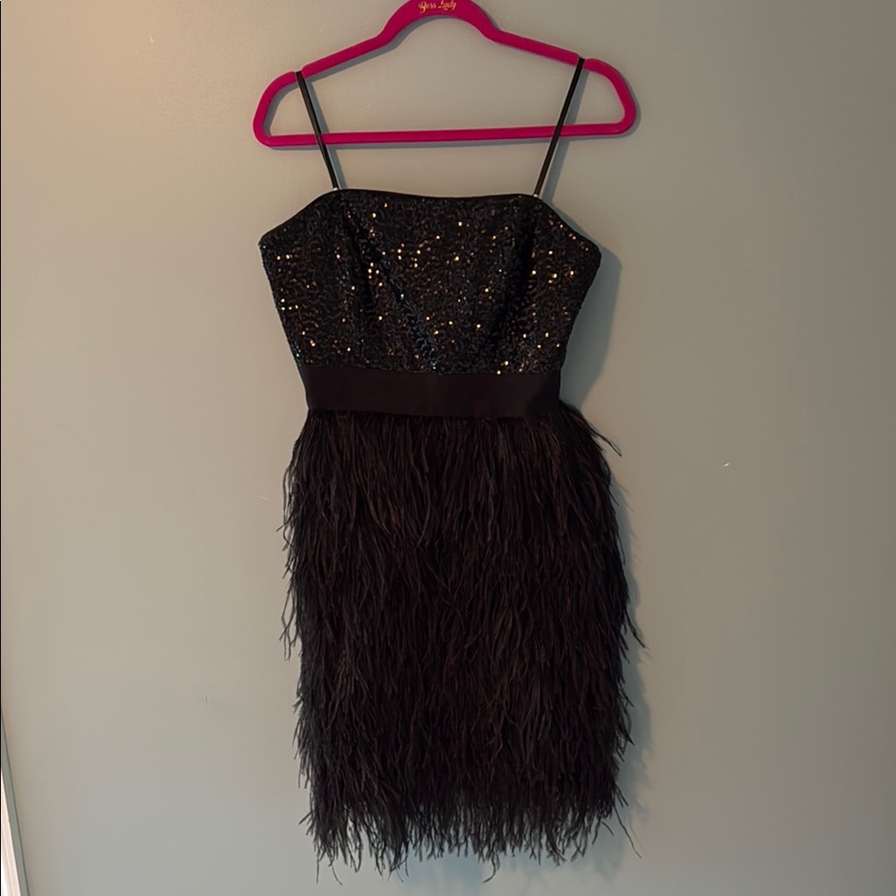 Milly Elegant Black Sequin and Feather Dress